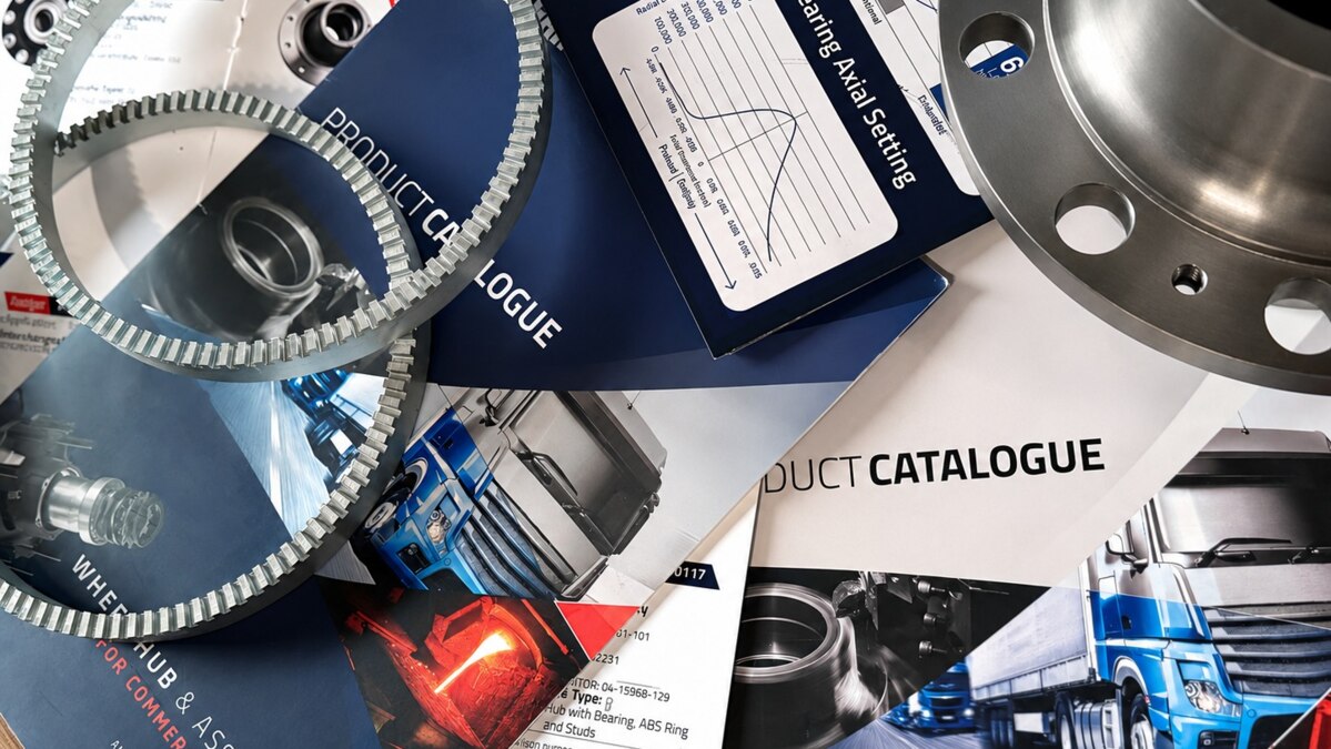 Rastgar product catalogues, ABS rings and technical literature flat-lay